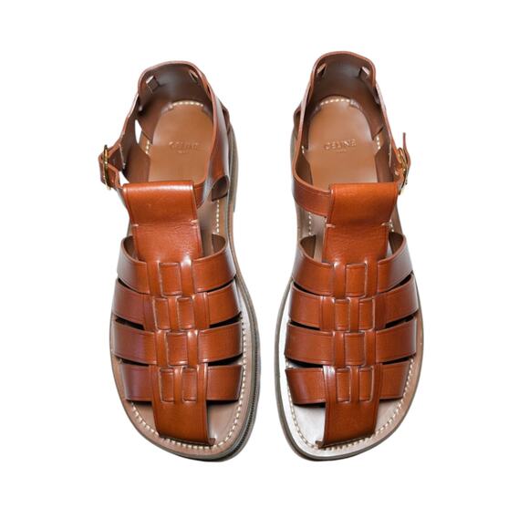 Celine NIB Cléa Triomphe Brown Leather Gladiator Chunky Fisherman Sandals 42 - Picture 4 of 11